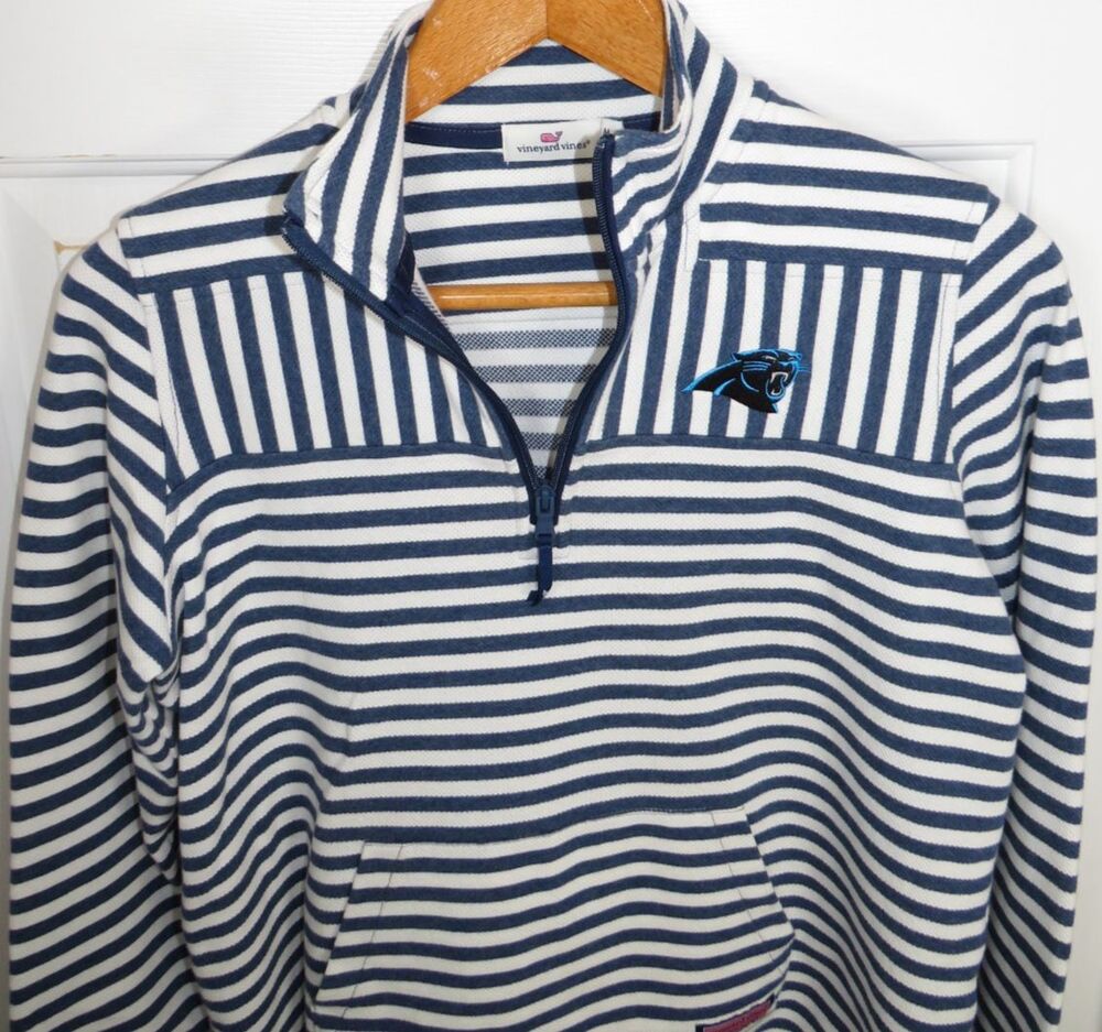 Vineyard Vines Navy Carolina Panthers Striped 1/4 Zip Shep Pullover Womens Med.